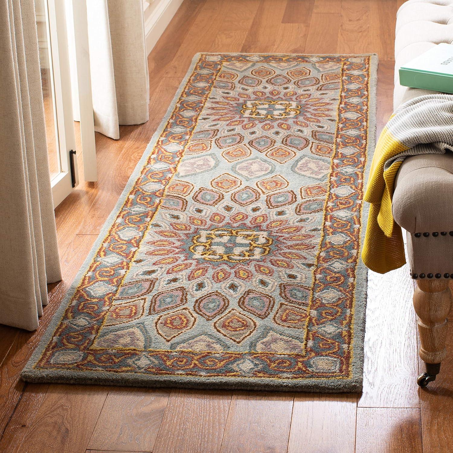 Hand-Tufted Traditional Blue/Grey Wool Runner Rug - 2'3" x 6'