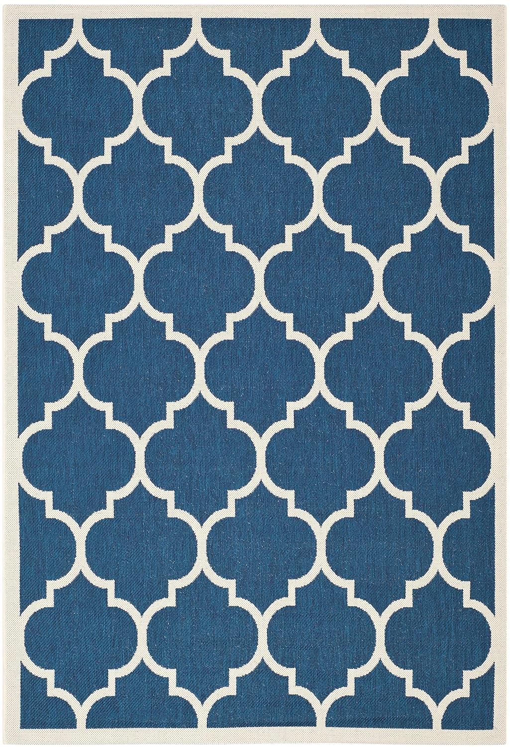Courtyard CY6914 Power Loomed Indoor/Outdoor Area Rug - Navy/Beige - 6'7"x9'6" - Safavieh.