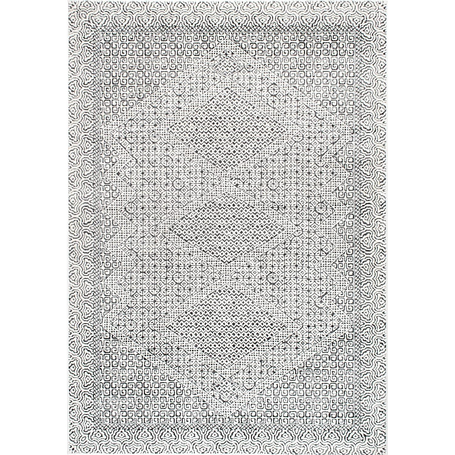 nuLOOM Exie 10 x 14 (ft) Loomed Polypropylene Light Gray Rectangular Indoor Medallion Area rug