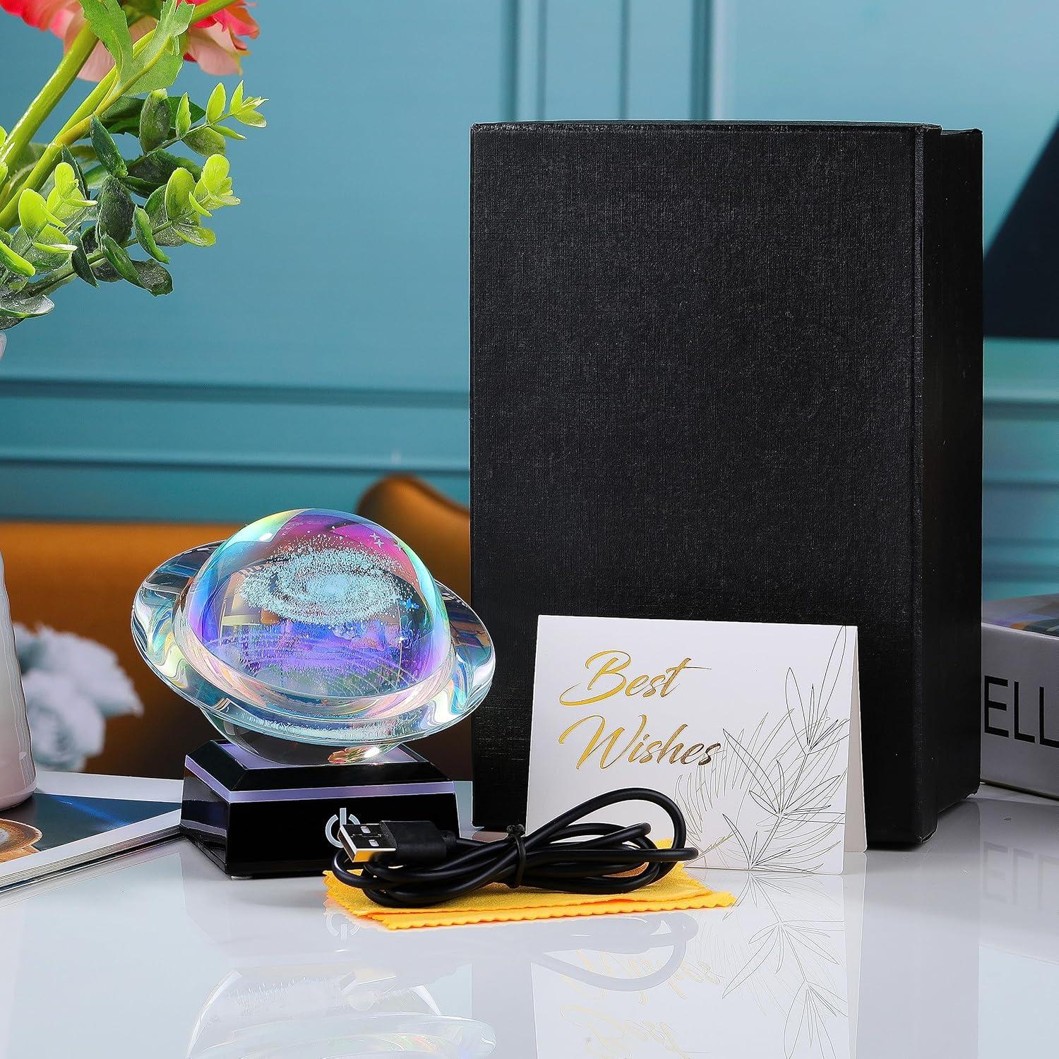 3D Solar System Model Crystal Ball 80mm 3.15inch - Outer Space Astronomy Gifts Room Decor Crystal Sphere Unique Gifts for Men Him Best Birthday Dad Physics Science Teacher Night Light Planet Lamp