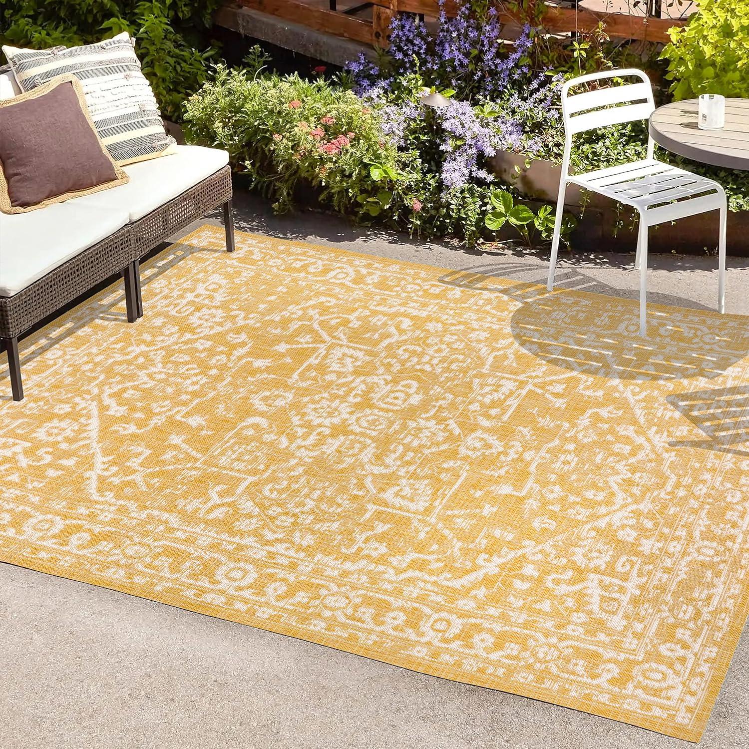 3' x 5' Malta Bohemian Medallion Textured Weave Indoor/Outdoor Area Rug, Yellow/Cream - JONATHAN Y