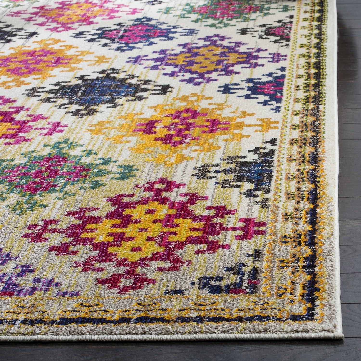 Bohemian Ivory and Multicolor Synthetic 5'1" x 7'7" Area Rug