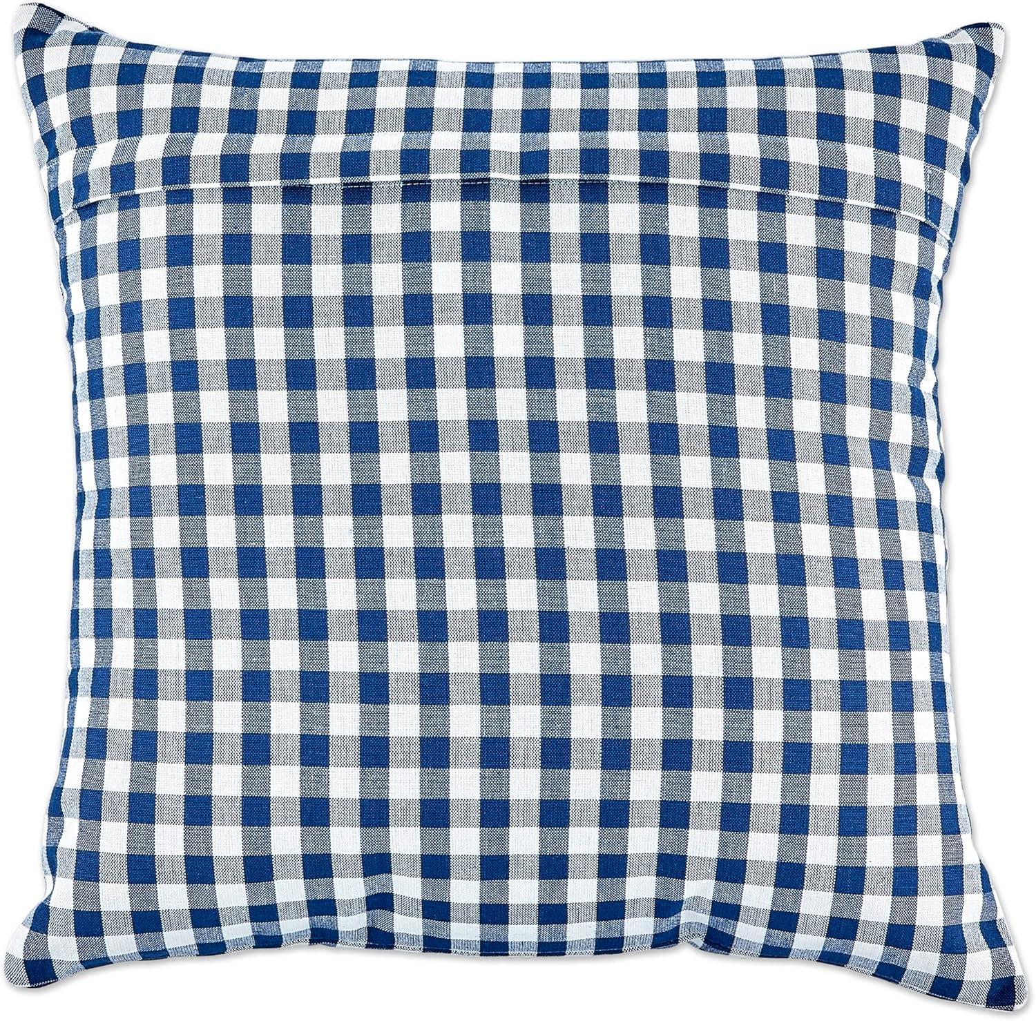 Blue and White Gingham Cotton Euro Pillow Covers, Set of 4