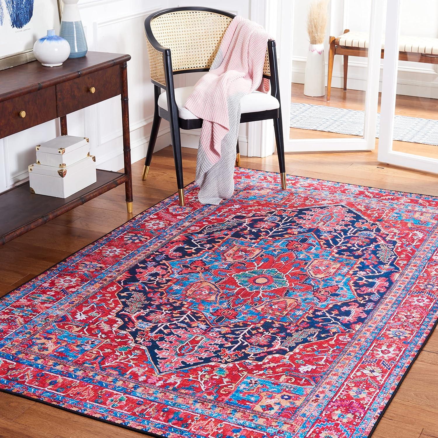 Tucson TSN121 Power Loomed Machine Washable Area Rug - Navy/Red - 3'x5' - Safavieh.