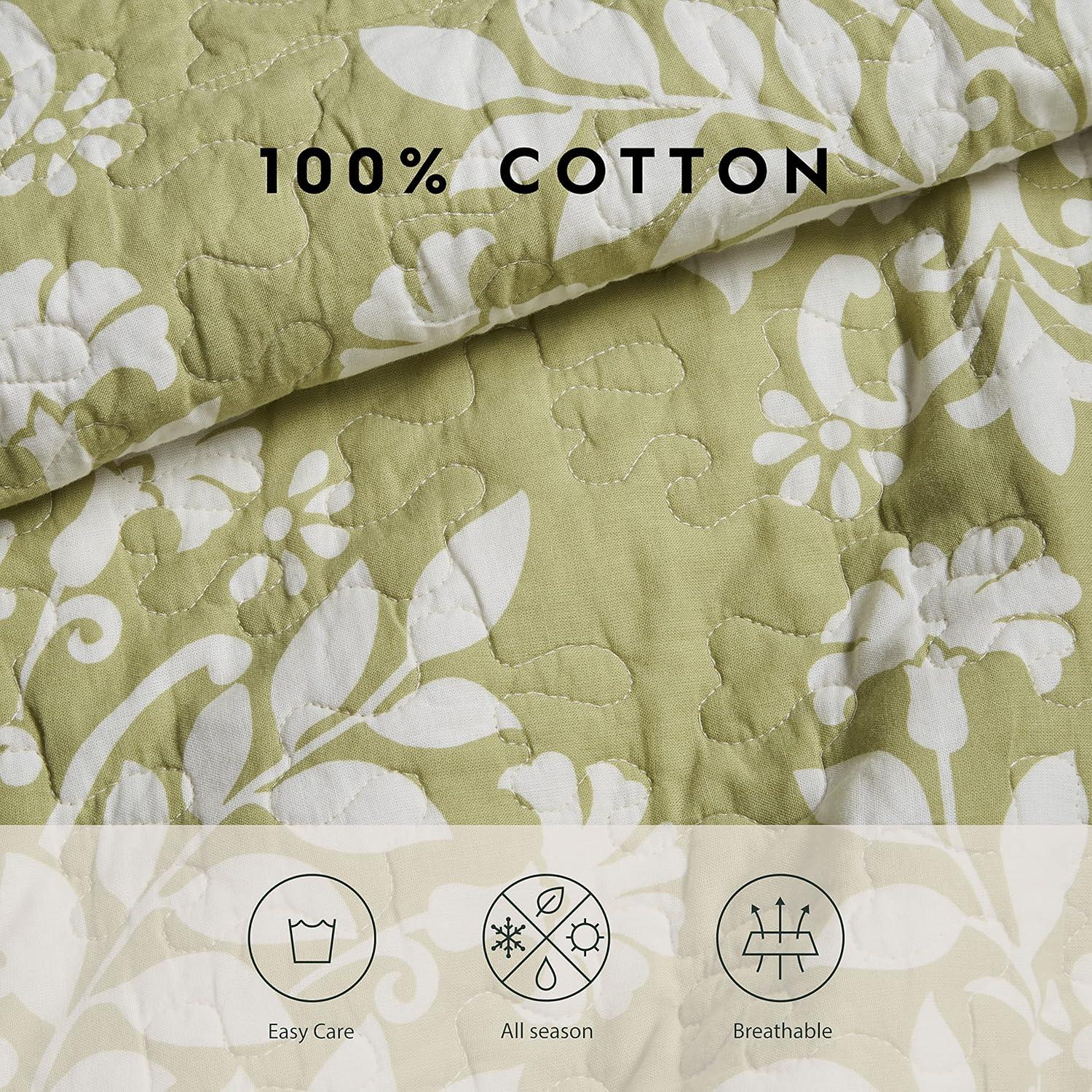 Sage Green Cotton Twin Reversible Quilt Set