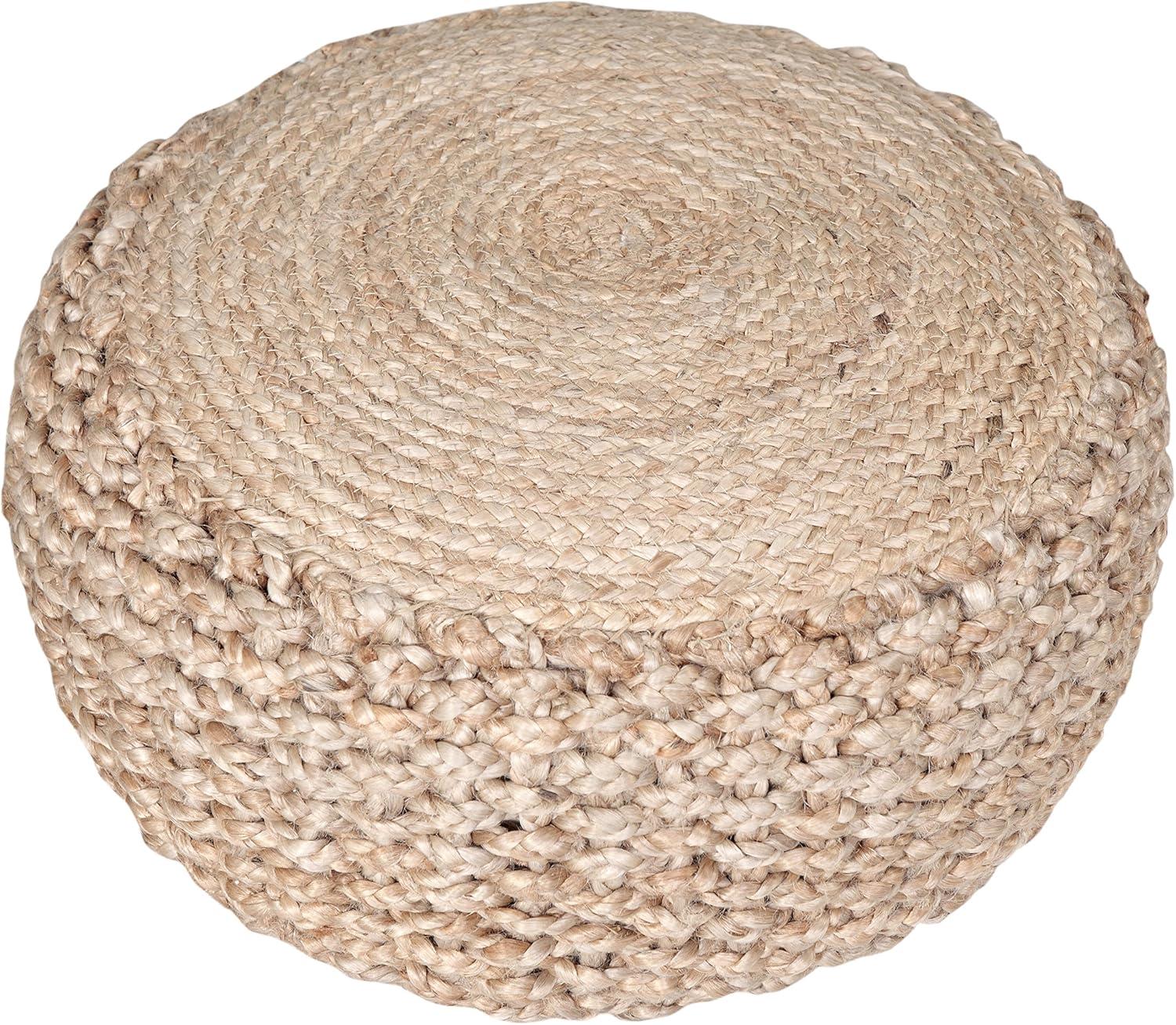 LR Home Small Braided Solid Indoor Round Pouf, Natural, 20" x 20" x 10"