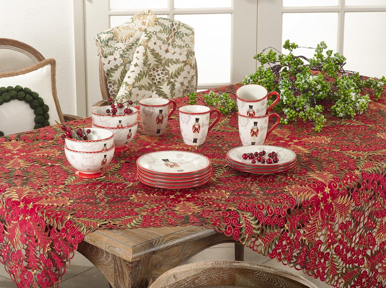Saro Lifestyle Dining Table Runner With Christmas Tree Cutwork, White, 16" x 68"