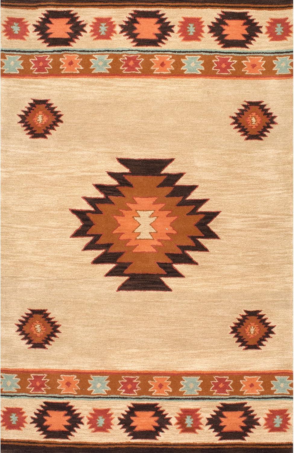 Handmade Tufted Southwestern Beige Wool 4'x6' Area Rug