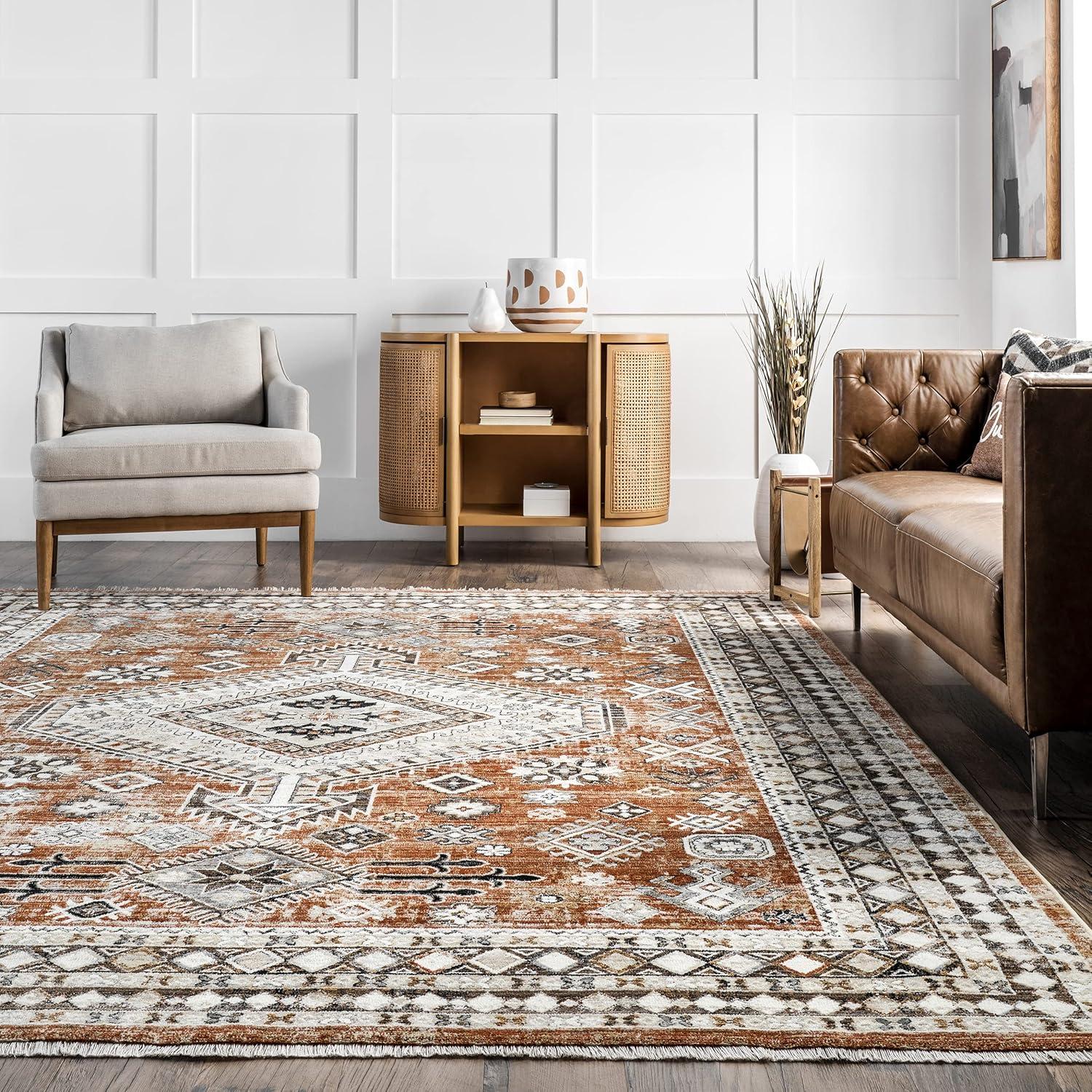 Reversible Rust Medallion Synthetic 5' x 8' Area Rug