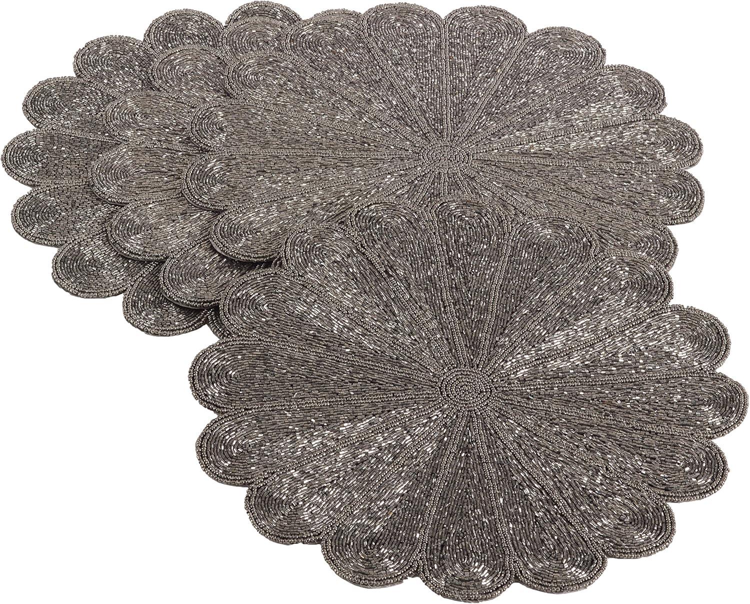 Saro Lifestyle Flower Design Beaded Placemat (Set of 4)