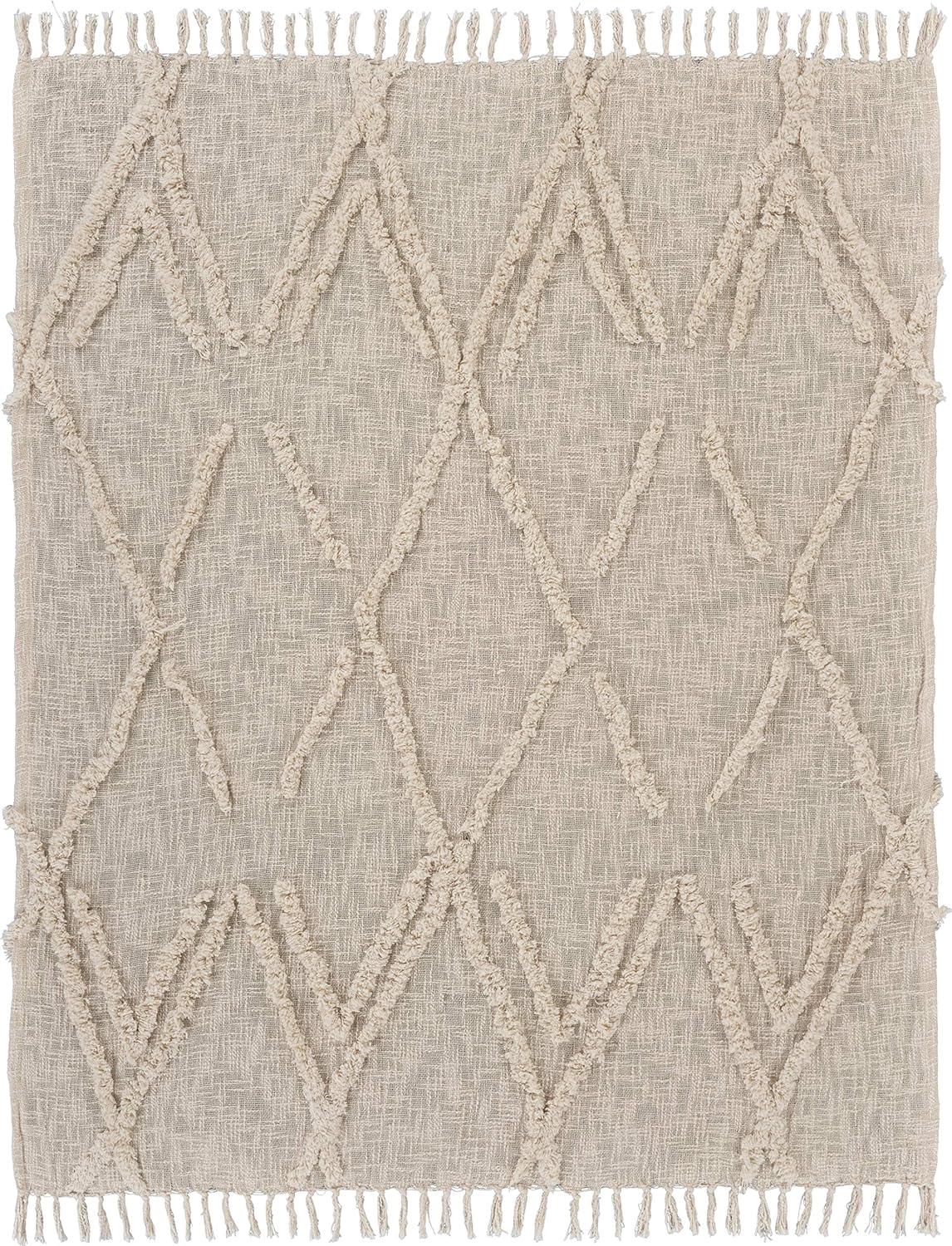 Ox Bay Geometric Hand-Woven Organic Cotton Throw Blanket, Natural, 50" x 60"