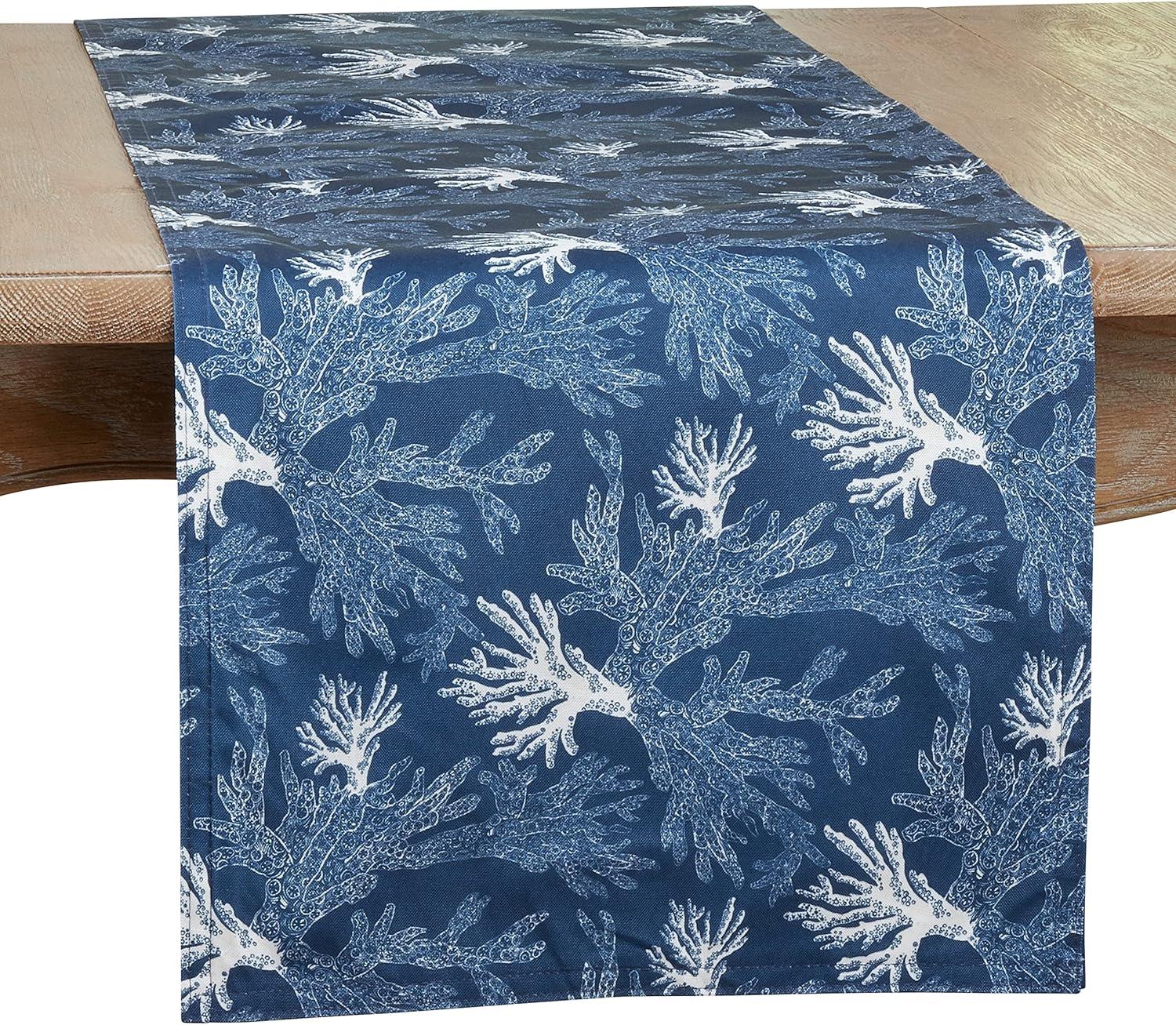 Navy Blue Polyester Sea Coral Table Runner