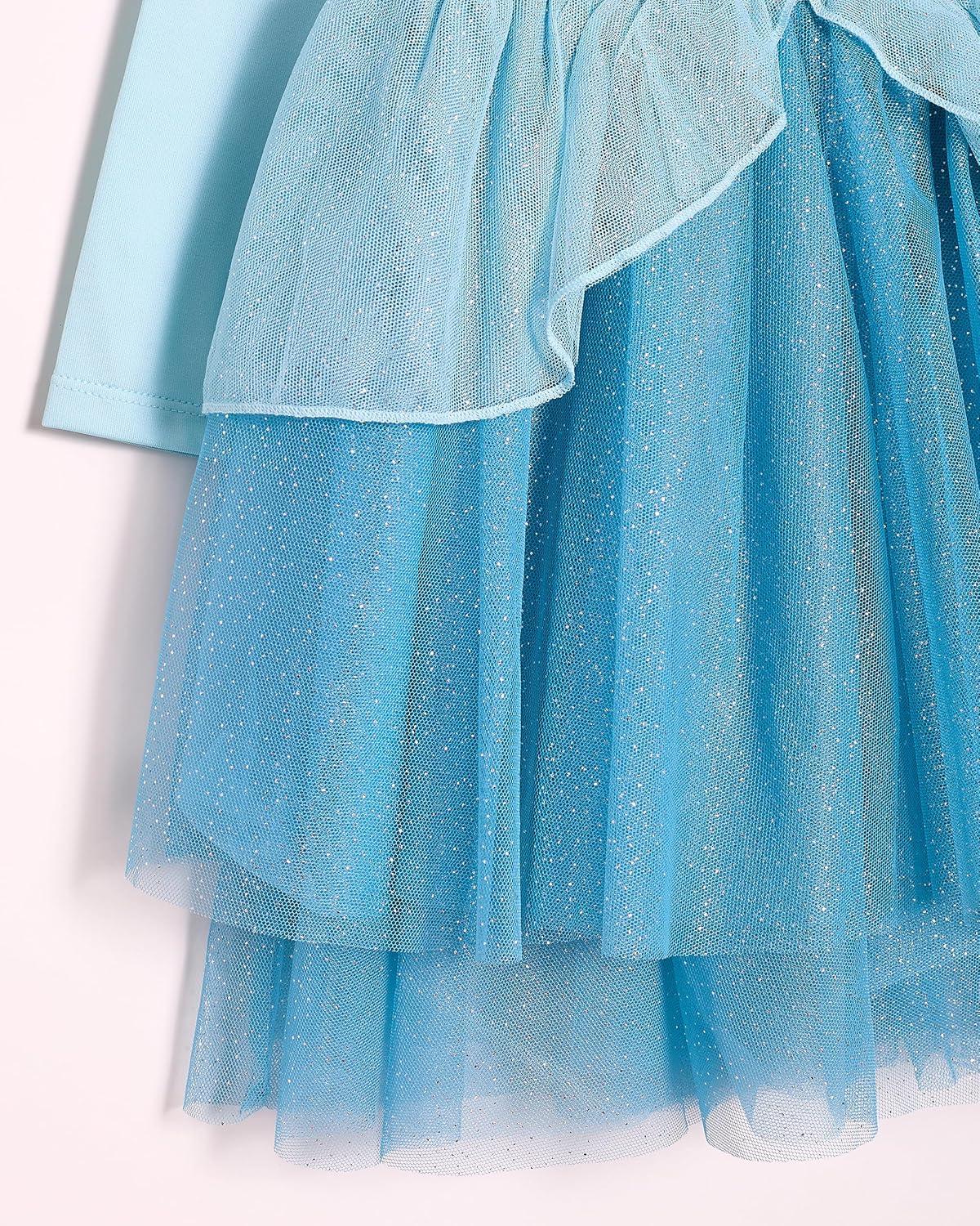 Disney Princess Cinderella Tutu Dress for Girls Glittery Layered Tutu Party Outfit Blue, 6X