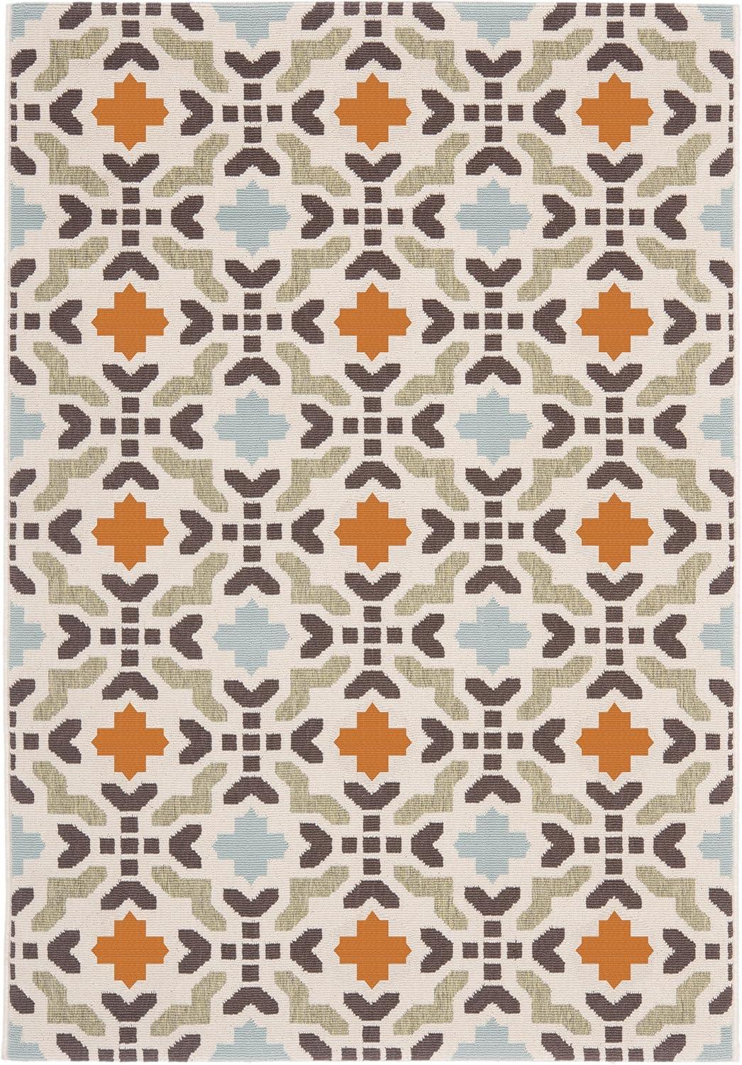 Veranda VER080 Power Loomed Indoor/Outdoor Area Rug - Cream/Terracotta - 5'3"x7'7" - Safavieh.