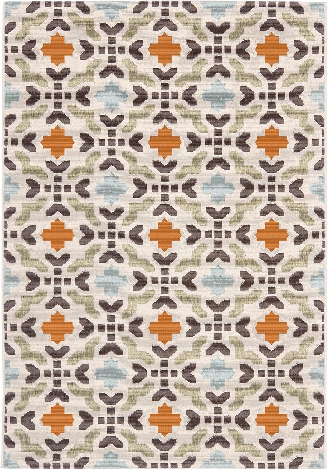 Veranda VER080 Power Loomed Indoor/Outdoor Area Rug - Cream/Terracotta - 5'3"x7'7" - Safavieh.