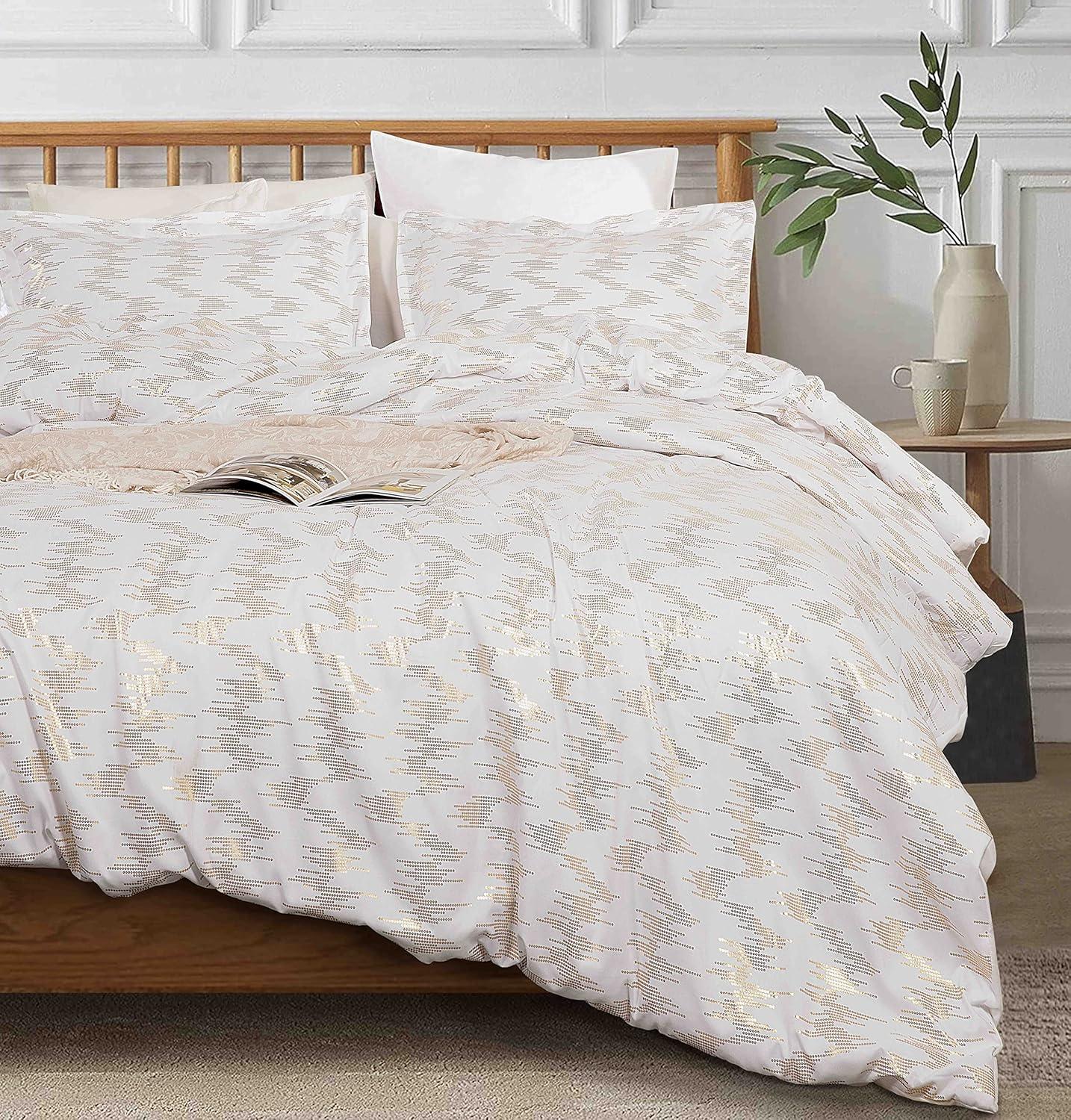 Samantha Queen White and Gold Microfiber Comforter Set