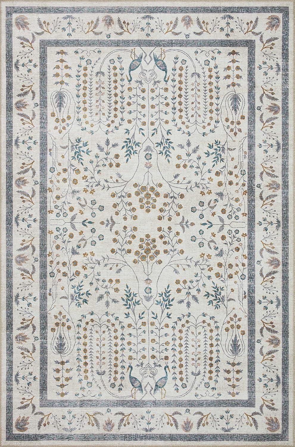 Blue and Yellow Botanical Bliss 60" Wool Blend Area Rug