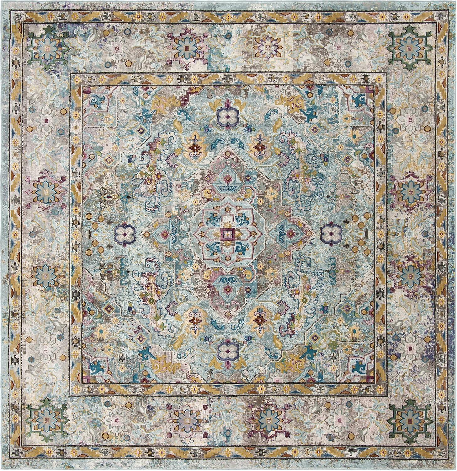 Aria ARA183 Power Loomed Area Rug - Beige/Blue - 6'5"x6'5" - Safavieh.