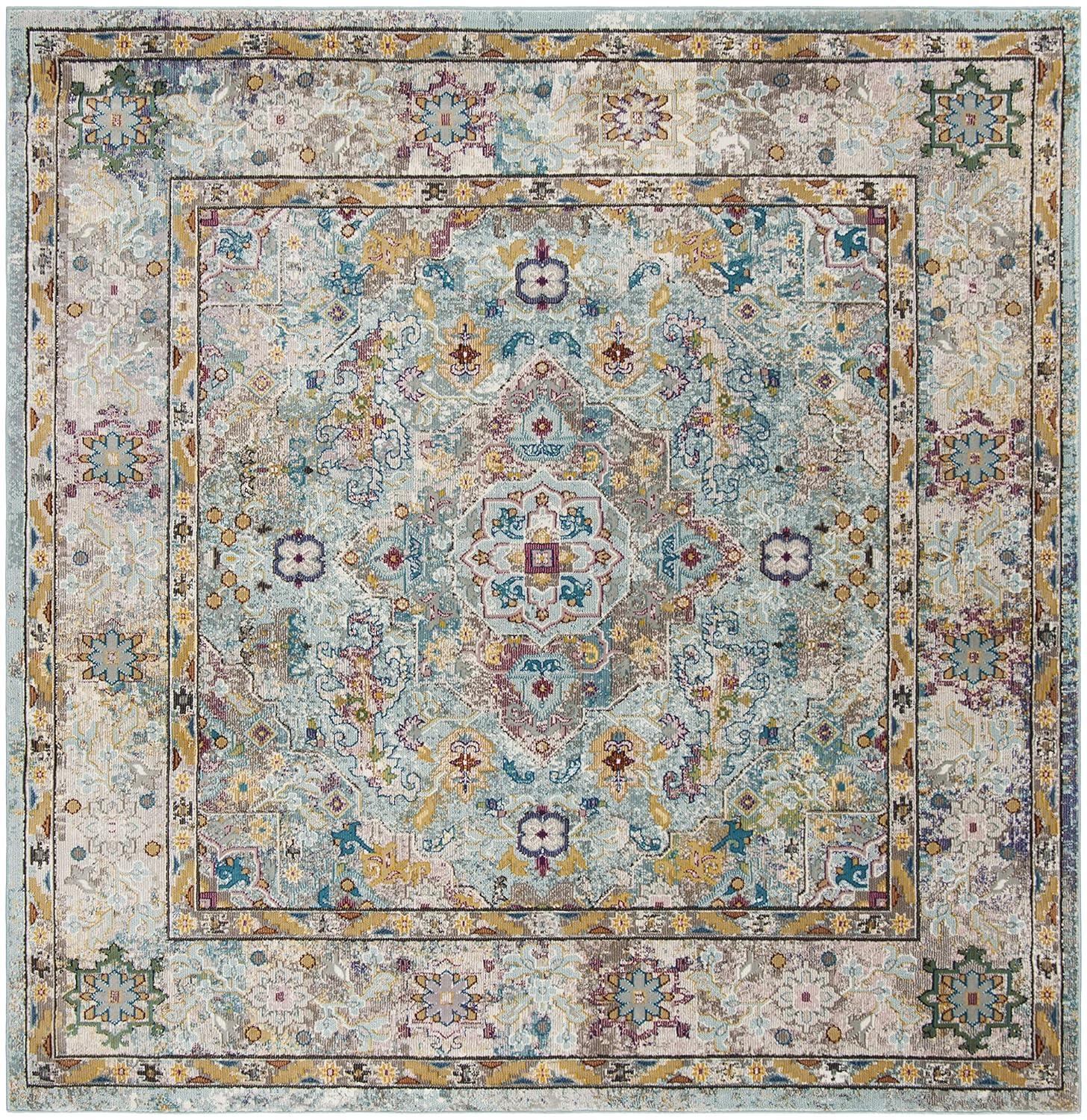 Aria ARA183 Power Loomed Area Rug - Beige/Blue - 6'5"x6'5" - Safavieh.