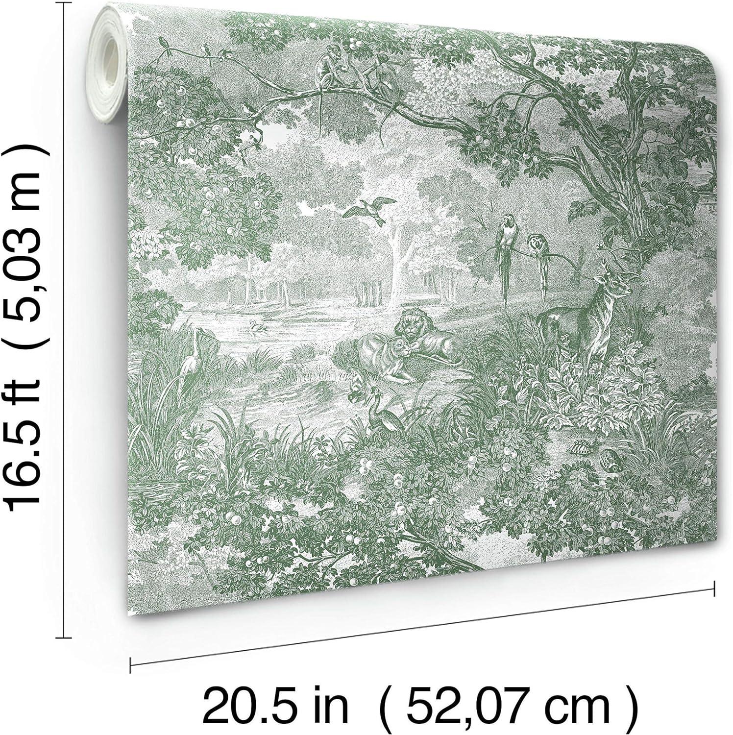 RoomMates Jungle Toile Peel and Stick Wallpaper Green/Gray