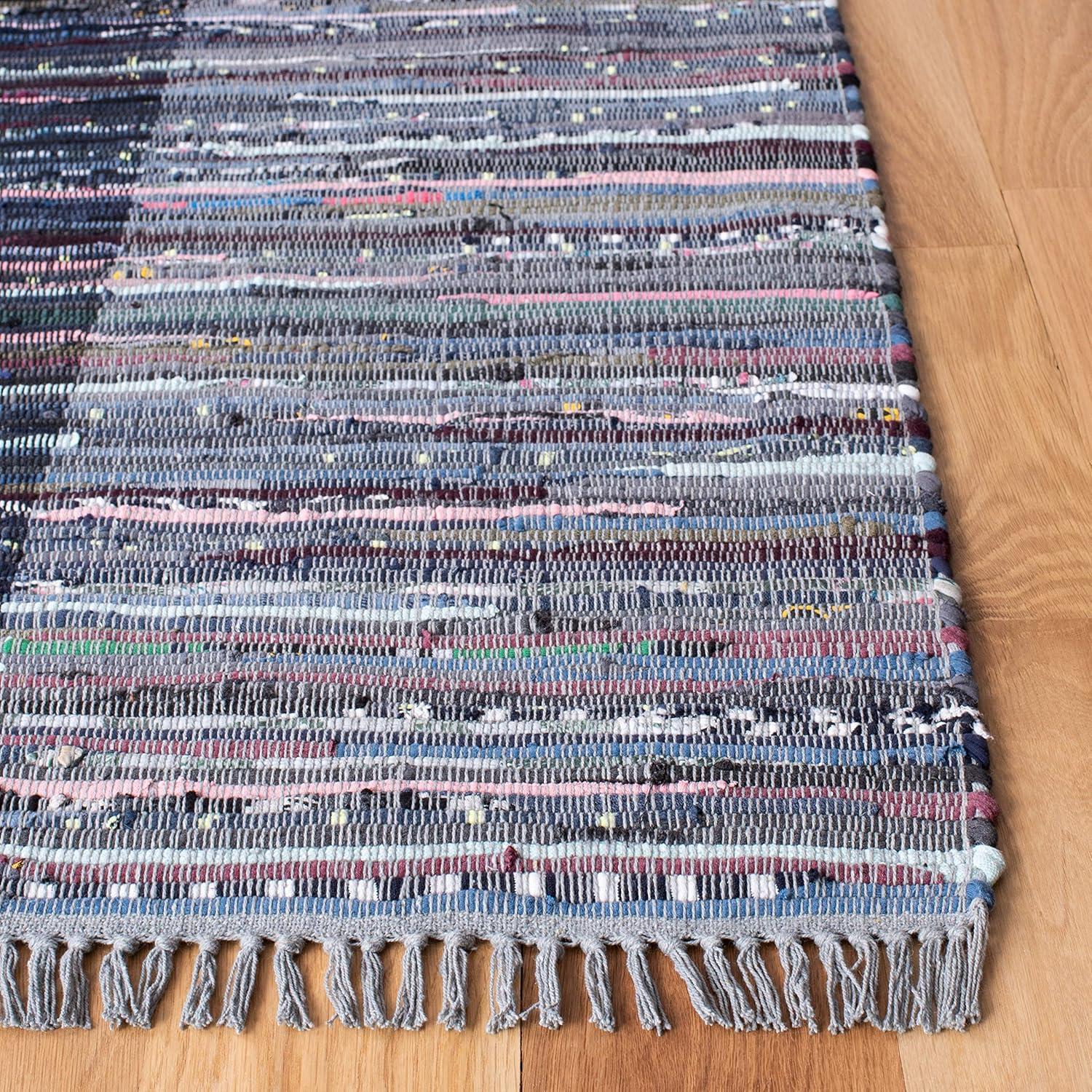 SAFAVIEH Rag Romeo Striped Fringe Cotton Area Rug, Grey/Black, 2' x 3'
