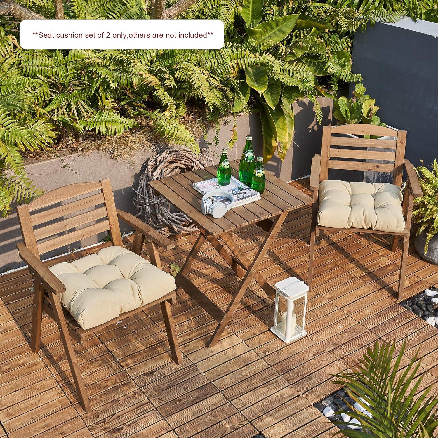 ARTPLANT Outdoor Dinning Seat Pads Cushions with Tie 19"x19"x4",Square Wicker Outdoor Tufted Cushion,Set of 2,Navy Blue