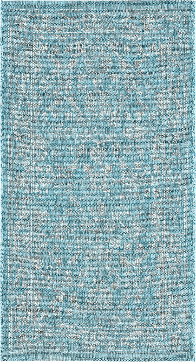 Courtyard CY8680 Power Loomed Indoor and Outdoor Area Rug - Aqua/Grey - 4'x5'7" - Safavieh
