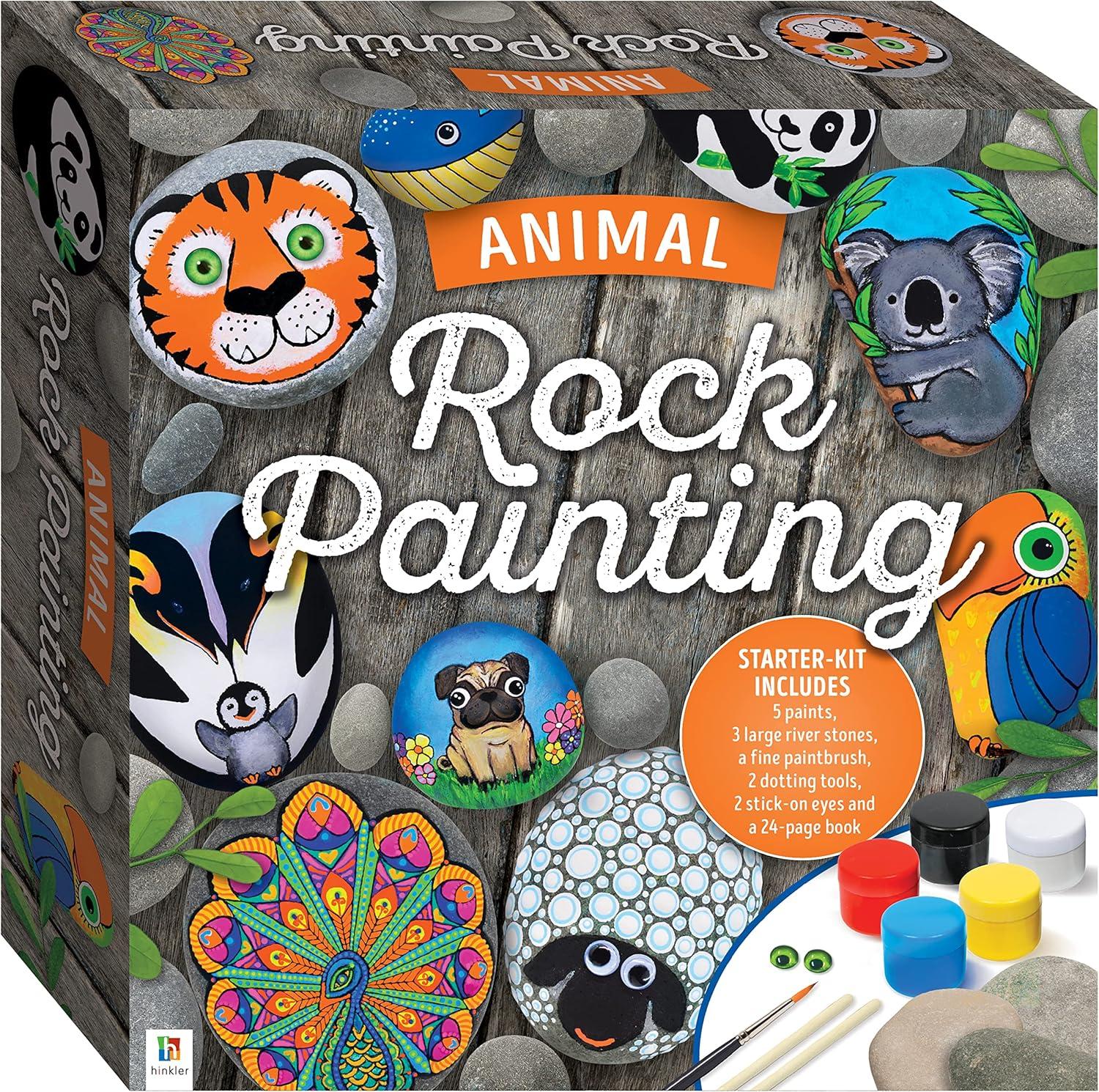 Animal Rock Painting Box Set - DIY Rock Painting for Adults - Rocks, Brush, Paint Included - Mandala Stone Artist - Create Rock Artwork at Home - Arts and Craft for Adults - Adult Hobbies