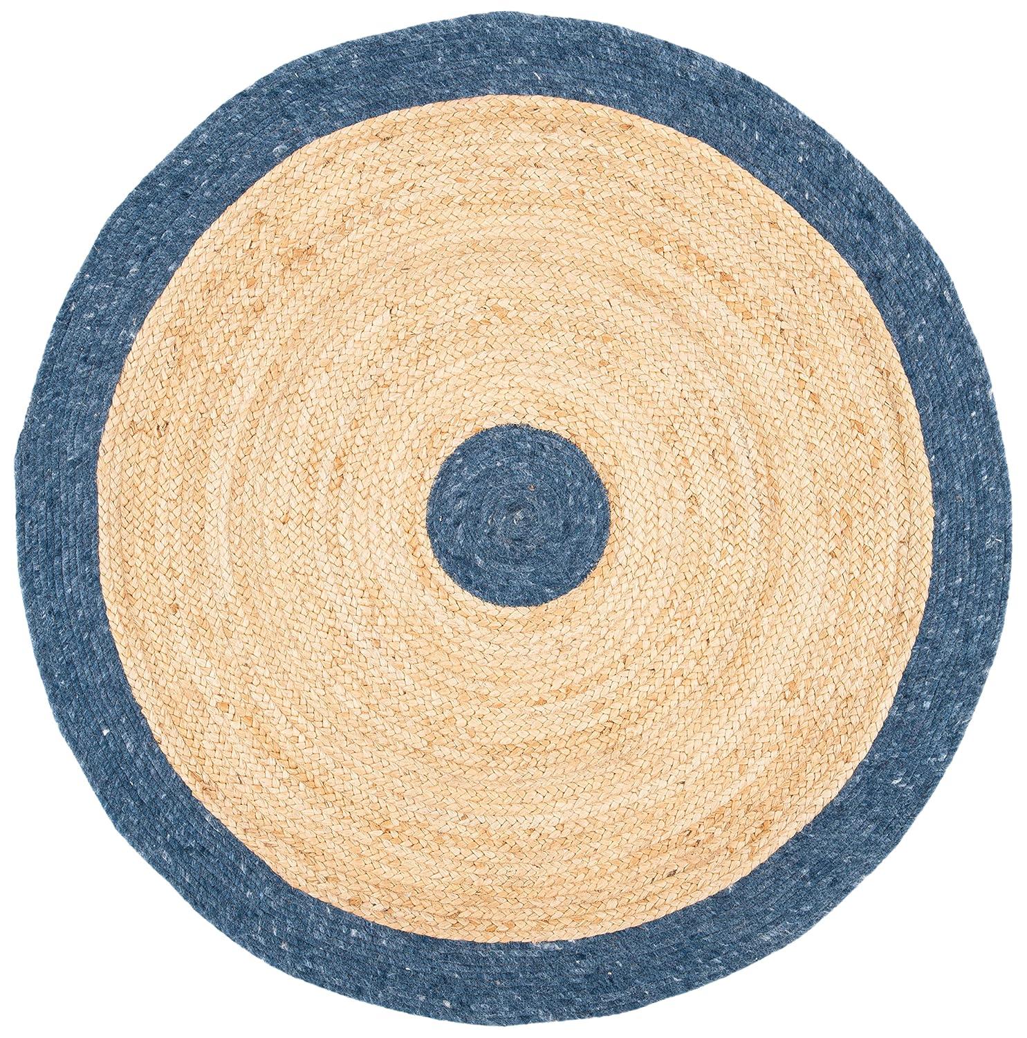 Braided BRD910 Hand Woven Indoor Area Rug - Navy/Natural - 4' Round - Safavieh