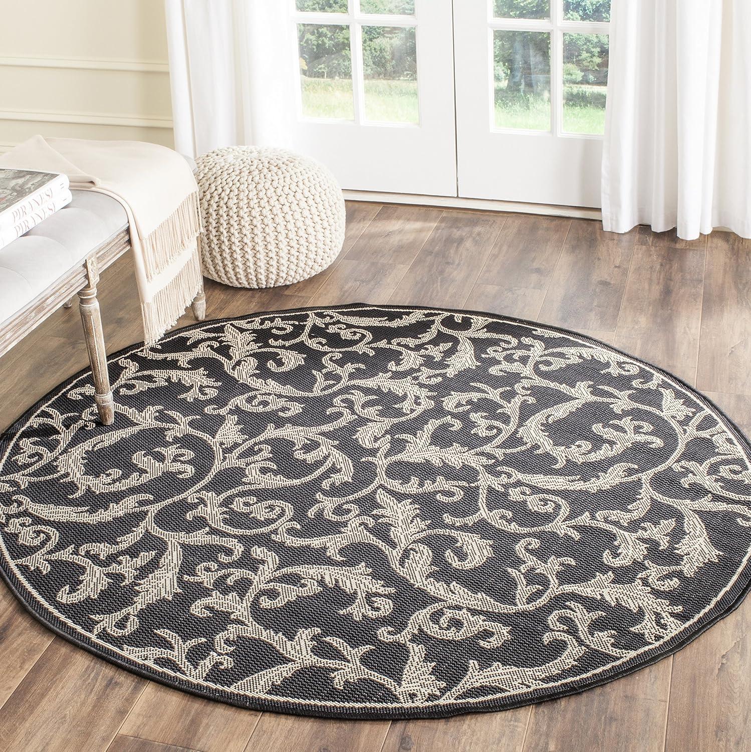 Elegant Courtyard 6'7" Round Black Synthetic Indoor/Outdoor Rug