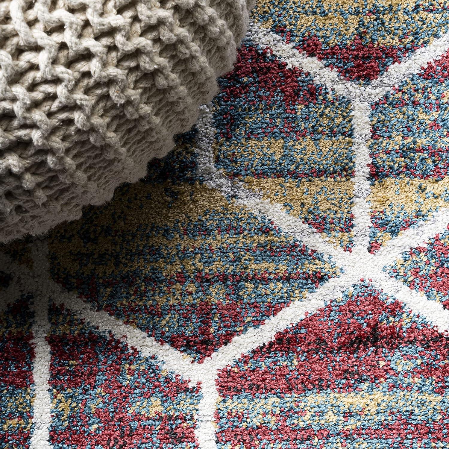 4'x6' Tumbling Blocks Modern Geometric Area Rug, Multi/White - JONATHAN Y