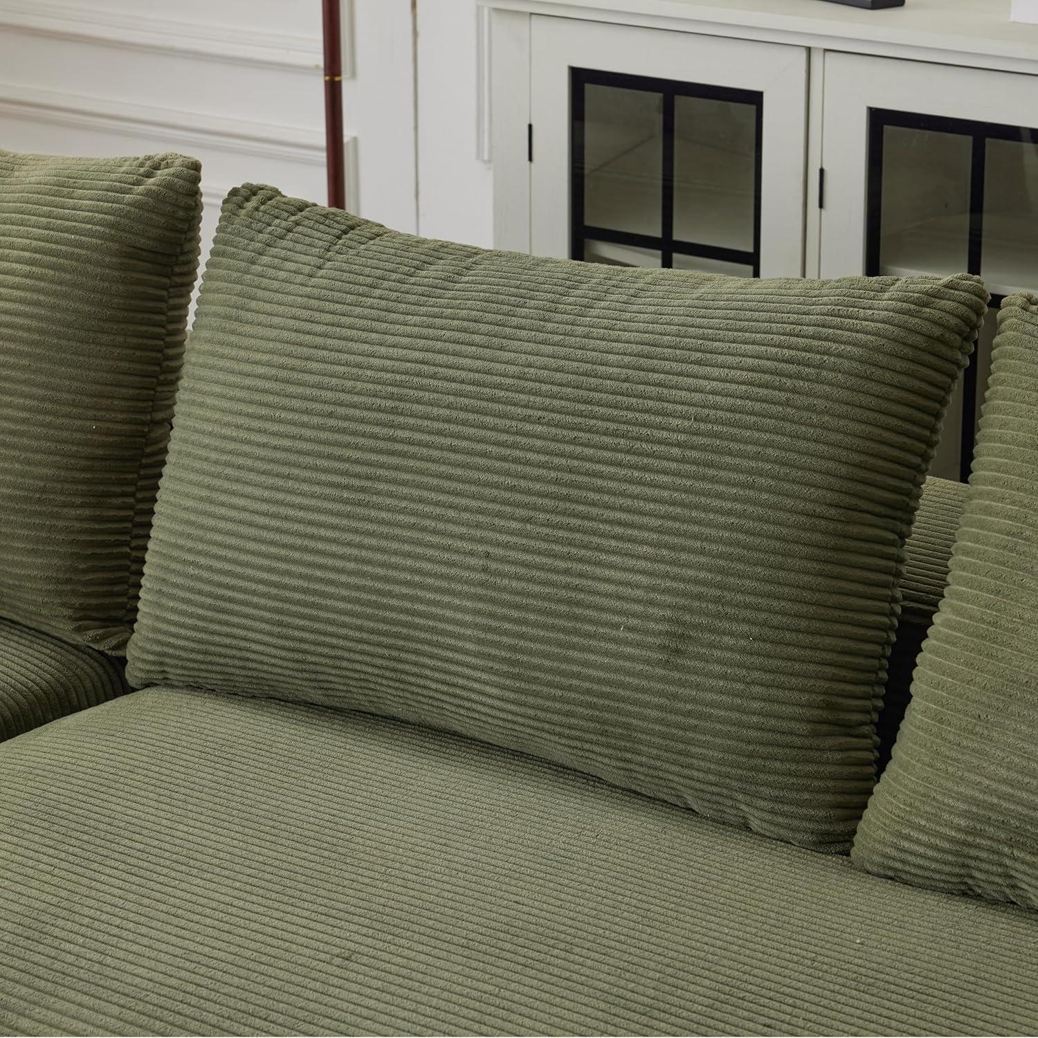 DEINPPA Modern Minimalist Style Modular Sofa Couch with Pillows and Back Support, Deep Sectional Sofa Furniture Set, 4-Seater Corduroy L-Shaped Sofa(Left Facing Chaise)