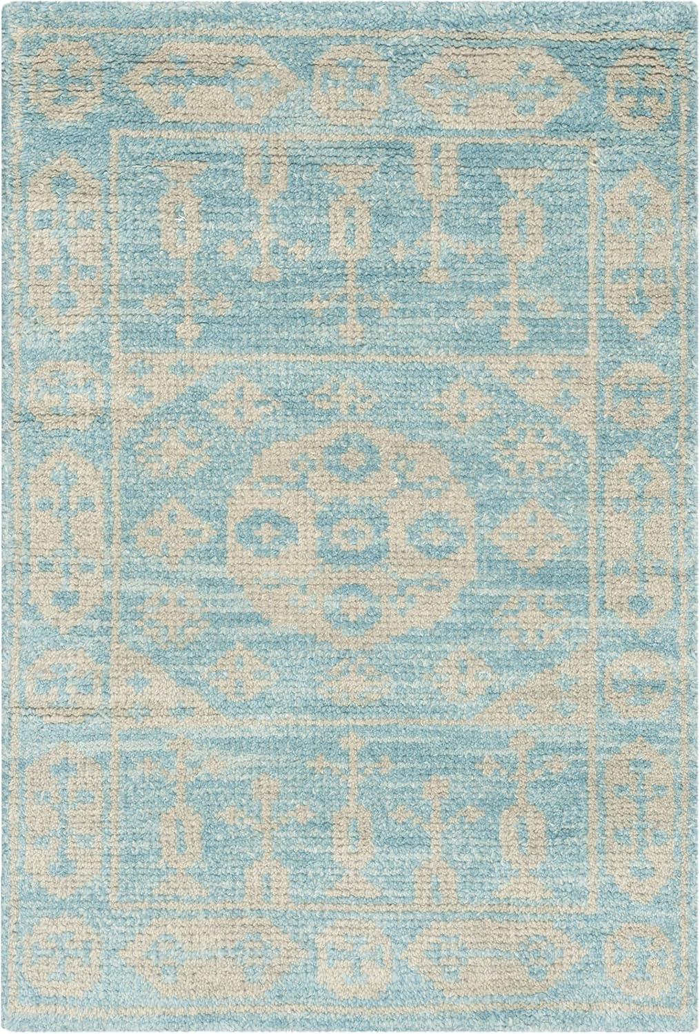 Bohemian Blue Floral Hand-Knotted Wool Area Rug - 2' x 3'