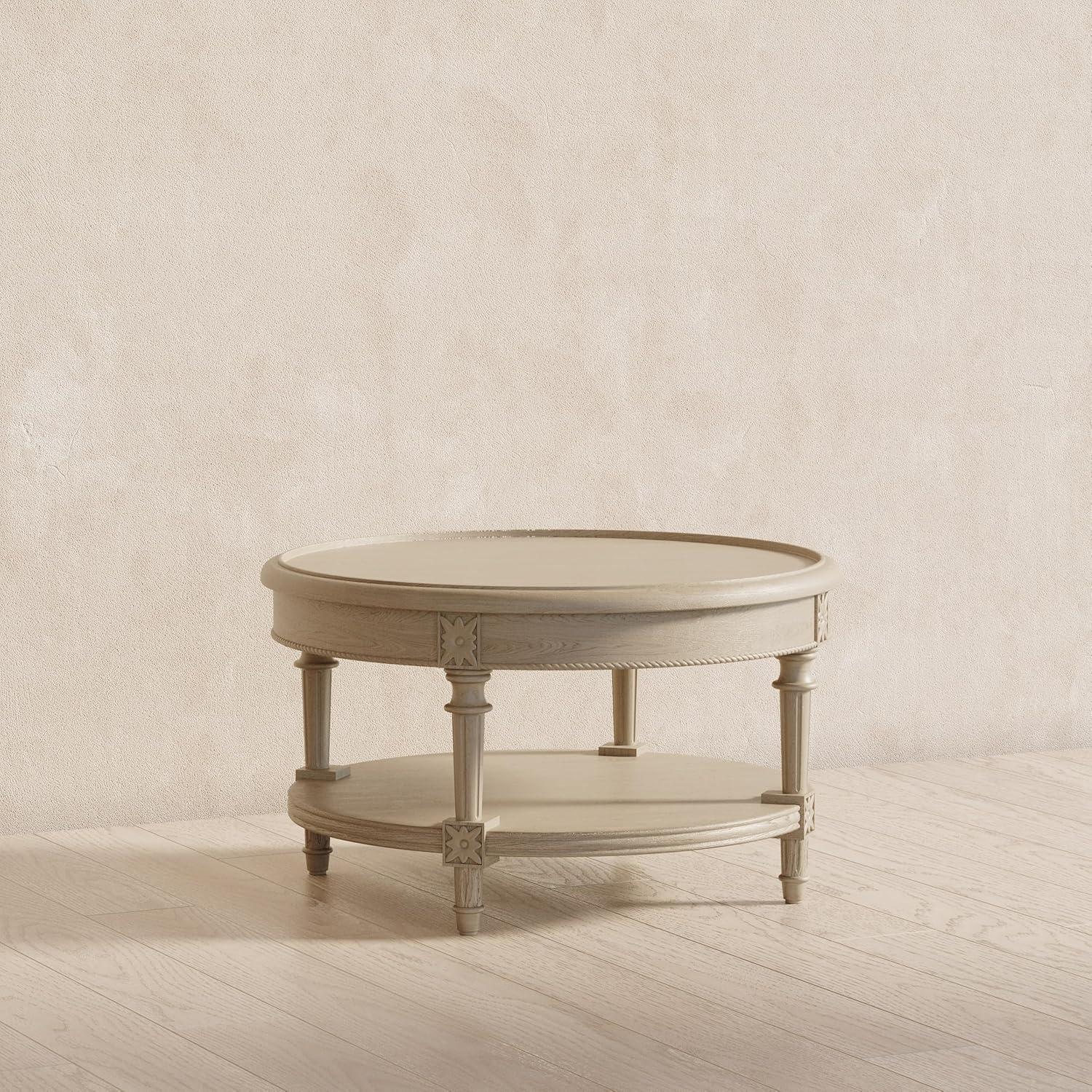 Maven Lane Maven Lane Pullman Traditional Round Wooden Coffee Table In Antiqued White Finish