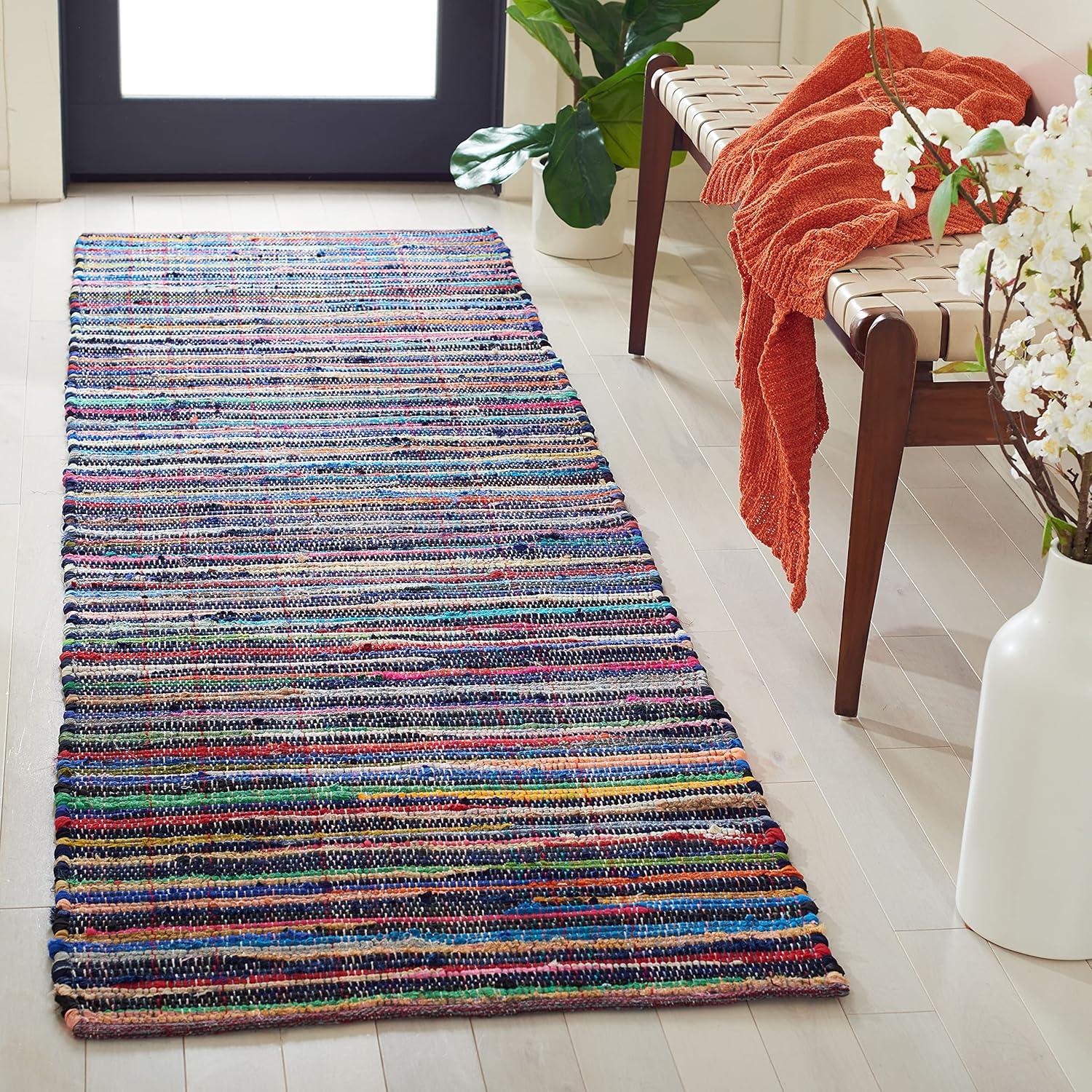 Rag Runner Rug RAR240 Hand Woven Runner Rug - Blue/Multi - 2'3"x10' - Safavieh.