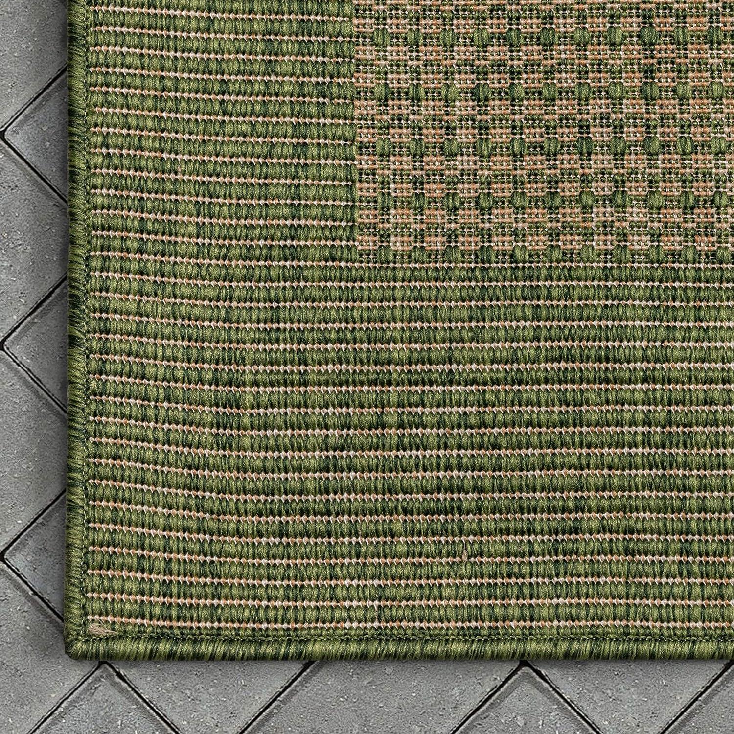 Marshanna Odin Solid Striped Border Indoor Outdoor Green Flatweave Rug