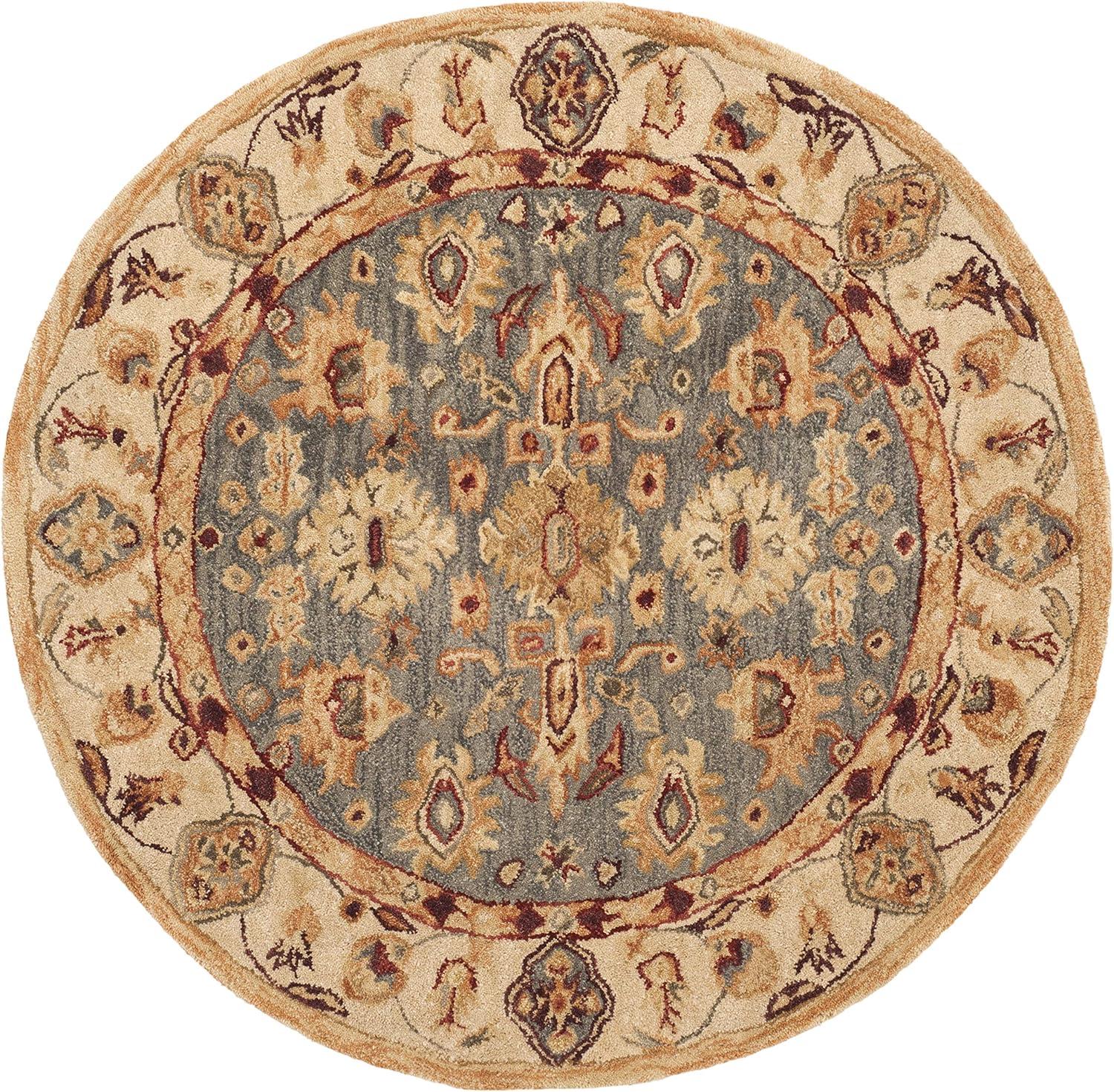 Handcrafted Tufted Wool Round Rug in Blue & Ivory, 6' Diameter