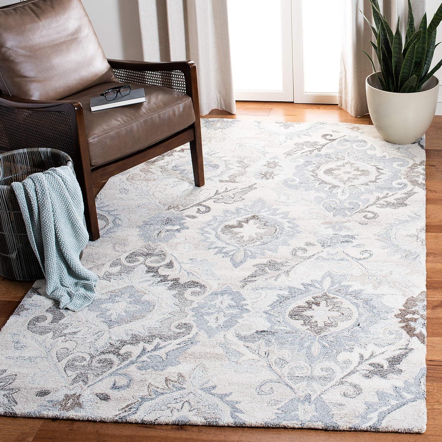 Ivory and Grey Handmade Wool Tufted Square Rug