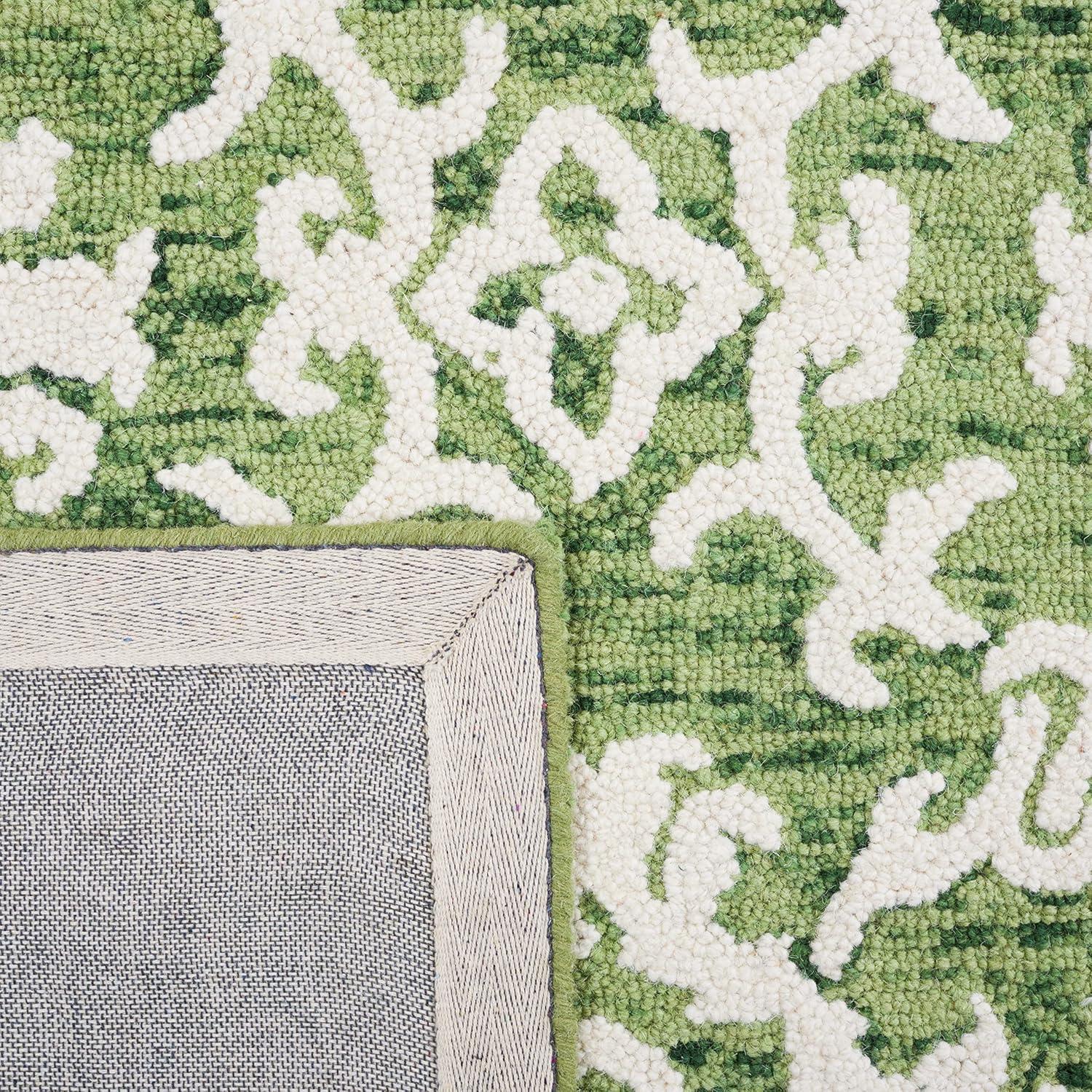 Ivory and Green Handmade Wool Tufted 8' x 10' Rug