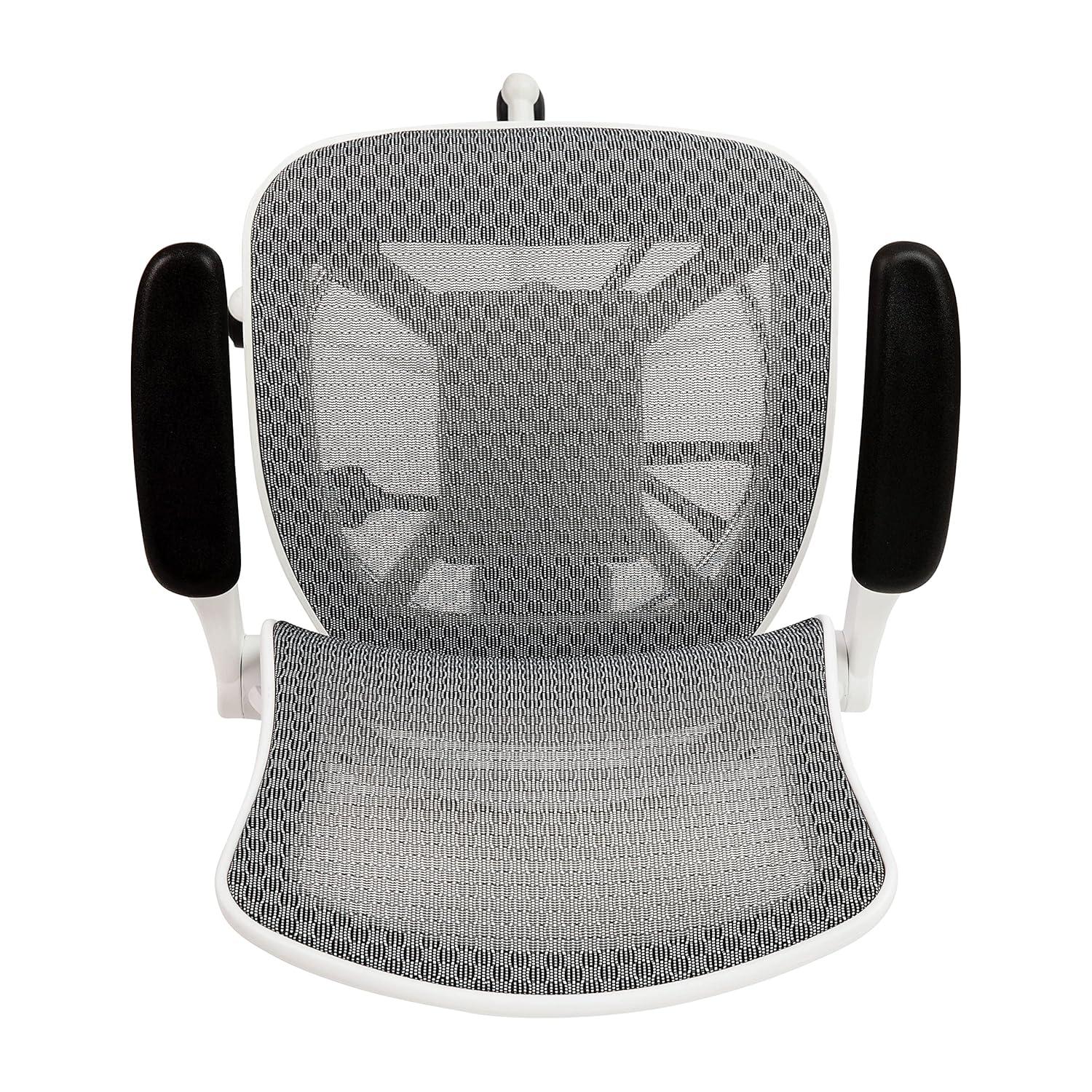 Emma and Oliver Gray Mid-Back Mesh Drafting Chair with White Frame and Flip-Up Arms