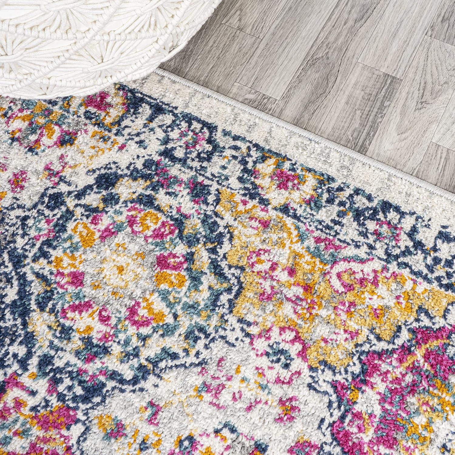 Bohemian Ivory & Multi-Color Synthetic 2x8 Area Rug