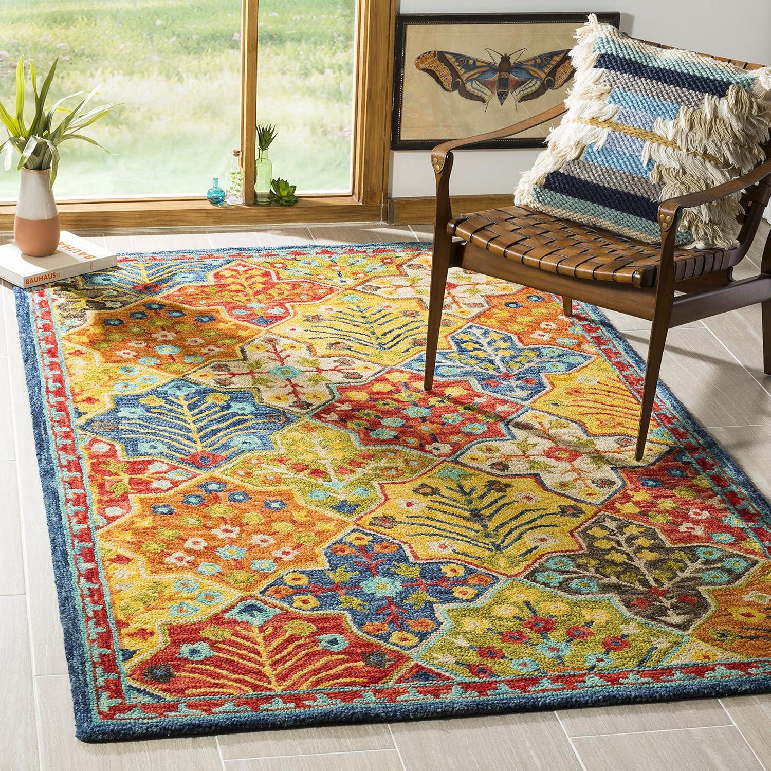 Aspen APN514 Hand Tufted Area Rug - Blue/Orange - 5' X 8' - Safavieh.
