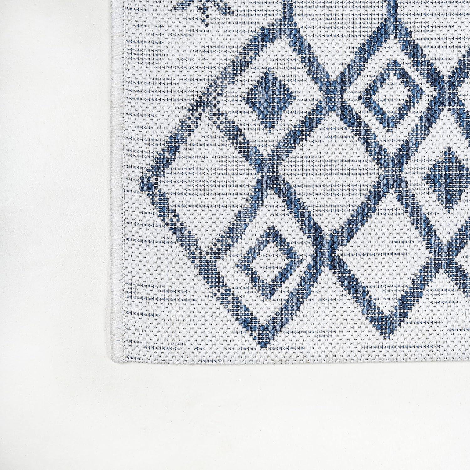 3'x5' Tokay Bohemian Styled Geometric Indoor/Outdoor Area Rug, Ivory/Blue - JONATHAN Y