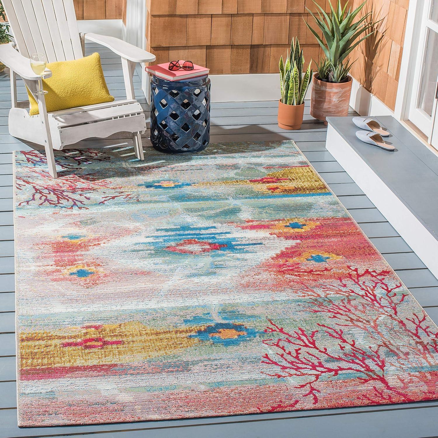 Barbados 500 BAR554 Power Loomed Indoor/Outdoor Area Rug - Light Blue/Pink - 8'x10'5" - Safavieh