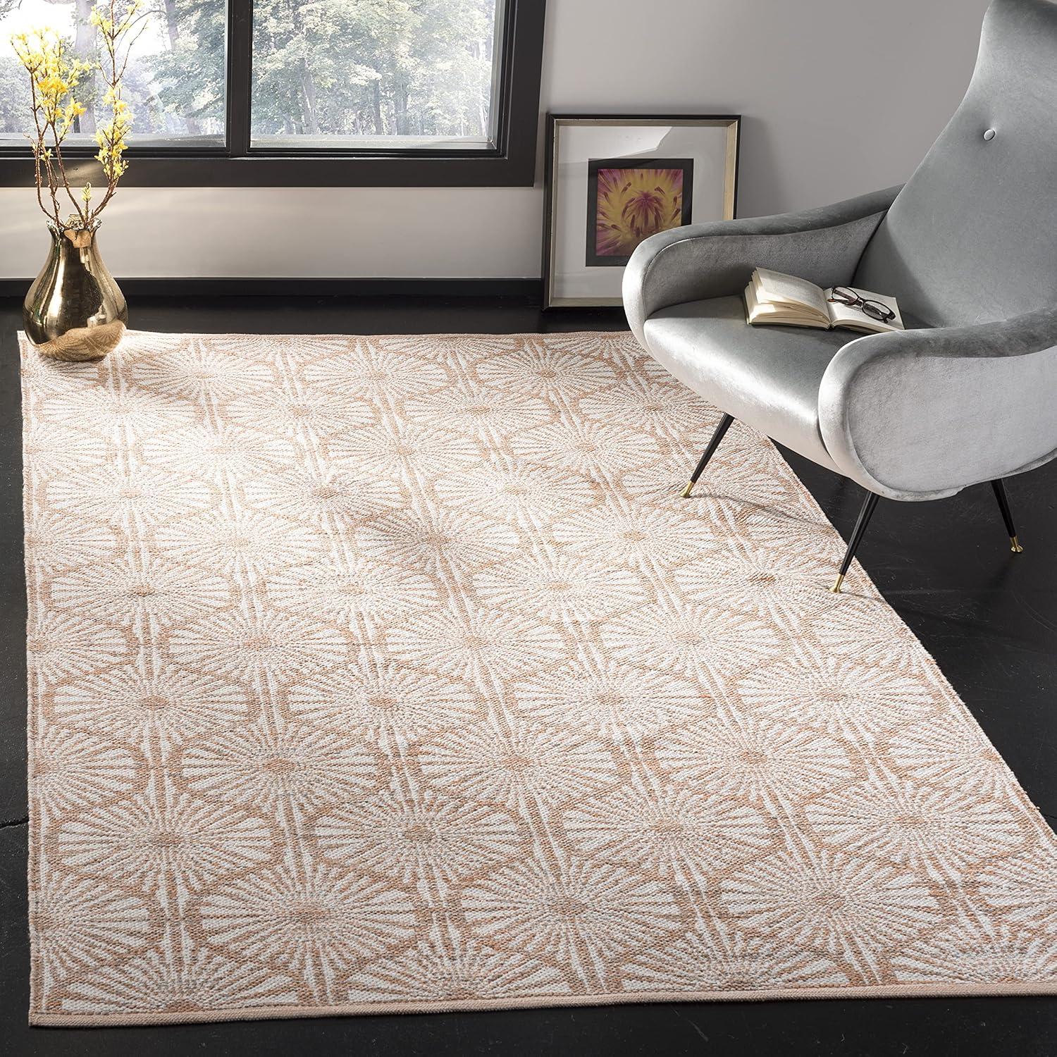 Beige and Ivory 8' x 10' Hand Woven Wool-Cotton Blend Area Rug