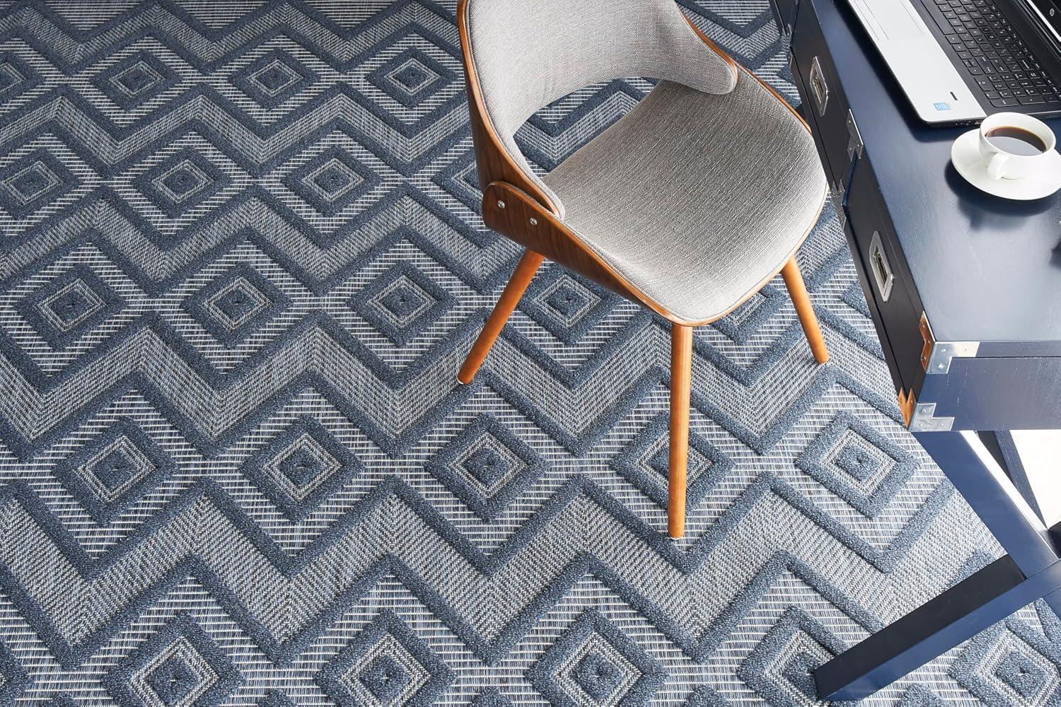 Foundry Select Versatile Diamond Navy Blue Indoor/Outdoor Area Rug