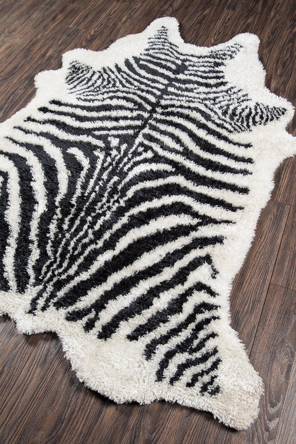 Novelty Khalhari Animal Print Handmade Tufted Black/White Area Rug