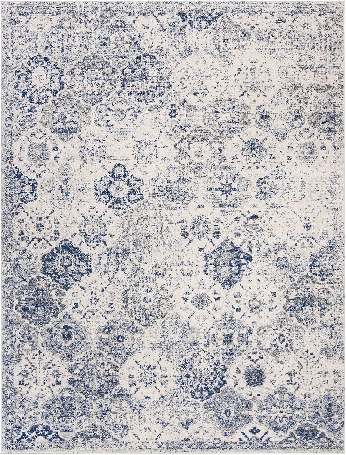 Reversible Rectangular Easy-Care Blue Cotton Blend 10' x 14' Area Rug