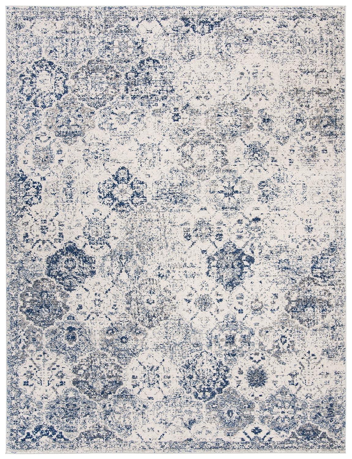 SAFAVIEH Madison Judith Distressed Area Rug, White/Royal Blue, 10' x 14'