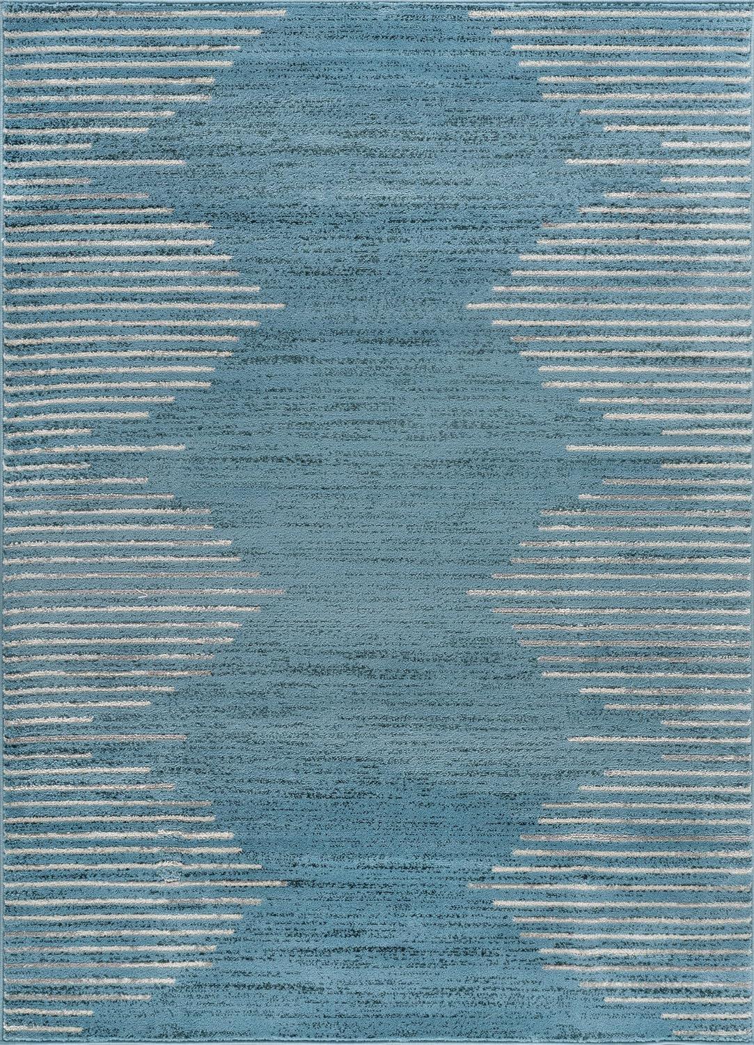 Blue 5' x 7' Geometric Stripe Synthetic Area Rug